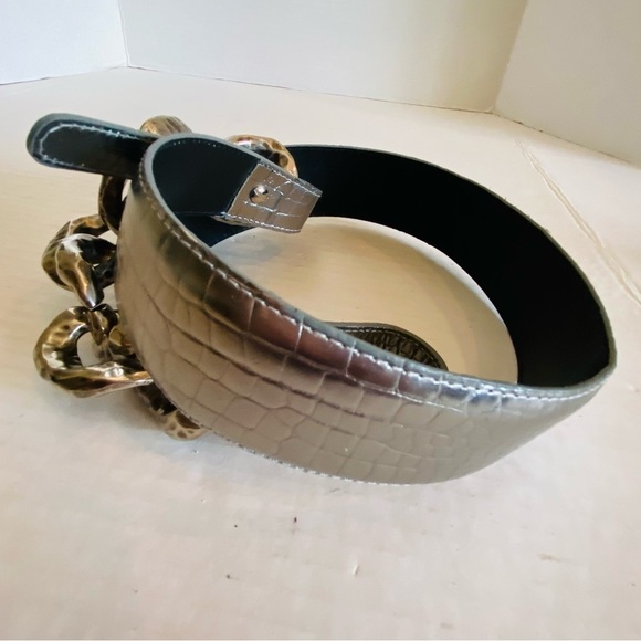 Vintage Sandy Duftler Genuine Leather Silver Gunmetal Metallic Belt L - Picture 16 of 16